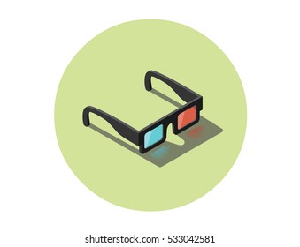Vector Isometric illustration of 3d glasses, stereo cinema icon 