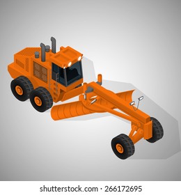 Vector isometric illustration of a articulated grader. Equipment for high-mining industry.