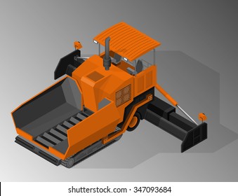 Vector isometric illustration of asphalt paver. Equipment for the construction industry.