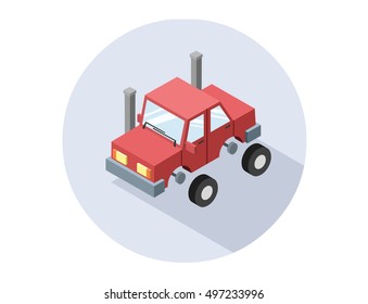 Vector isometric illustration of auto service, tire fitting, repair, 3D flat design, red car icon, breaking wheel, maintenance