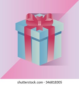 Vector isometric illustration of a blue gift box with a red bow.  Present.  