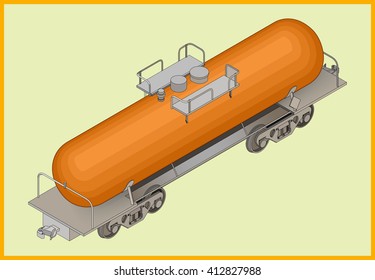 Vector isometric illustration of cistern railway tank for fuel transportation. Rail transportation isometric flat vector 3d illustration.