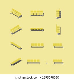 Vector isometric illustration collection of a 4 seater bench in 13 different angle