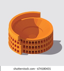 Vector isometric illustration of Colosseum. Ancient Rome building icon. Gaming and infographic design.