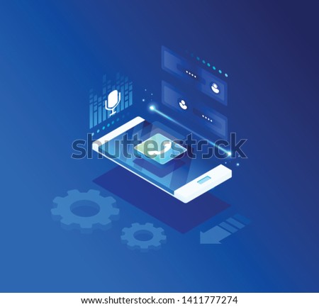 Vector  isometric Illustration. Concept of template. Online web client assistance.Graphic design customer support. Delivery, logistics, virtual assistance. Working day schedule, mode.