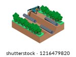 Vector Isometric Illustration of the construction process. Construction work on pipes, vector illustration