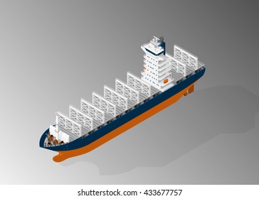 Vector isometric illustration of container ship. Maritime transport.