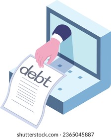 vector isometric illustration of debt and bankruptcy,a man depress for debt.