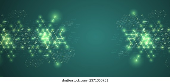 Vector isometric illustration. Digital technology and engineering background with glowing effect and numbers.
