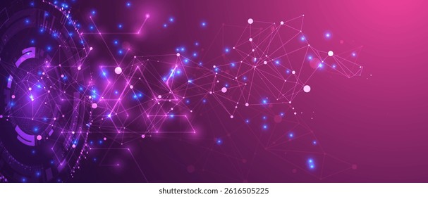 Vector isometric illustration. Digital technology and engineering background with glowing effect and numbers.