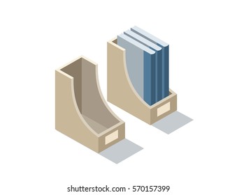 Vector isometric illustration of documents folder tray, 3d flat office object. 