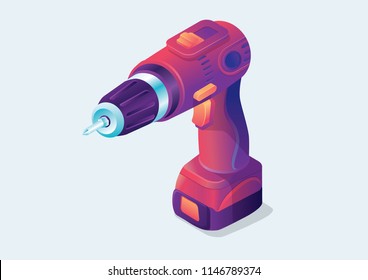 Vector isometric illustration of electric tools screwdriver