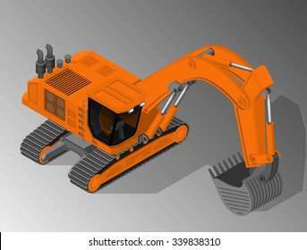 Vector isometric illustration of a excavator. Equipment for the construction industry.