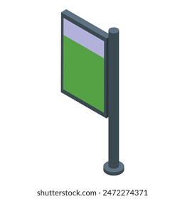 Vector isometric illustration featuring a blank, green and blue street sign on a pole