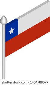 Vector Isometric Illustration of Flagpole with Chile Flag
