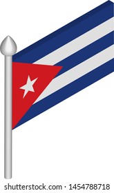 Vector Isometric Illustration of Flagpole with Cuba Flag