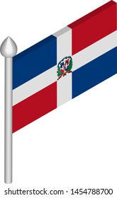 Vector Isometric Illustration of Flagpole with Dominican Republic Flag