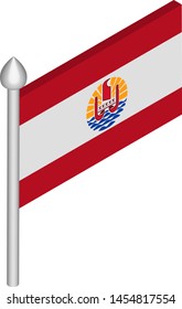 Vector Isometric Illustration of Flagpole with French Polynesia Flag