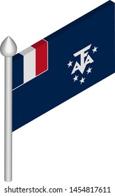 Vector Isometric Illustration of Flagpole with French Southern and Antarctic Lands Flag