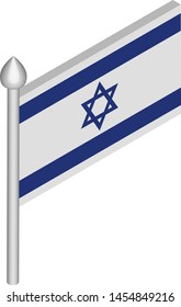 Vector Isometric Illustration of Flagpole with Israel Flag