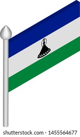 Vector Isometric Illustration of Flagpole with Lesotho Flag