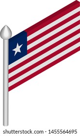Vector Isometric Illustration of Flagpole with Liberia Flag