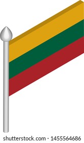 Vector Isometric Illustration of Flagpole with Lithuania Flag