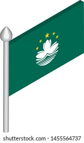 Vector Isometric Illustration of Flagpole with Macau Flag