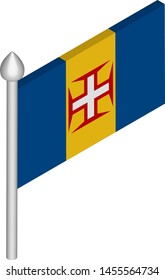 Vector Isometric Illustration of Flagpole with Madeira Flag