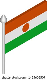 Vector Isometric Illustration of Flagpole with Niger Flag