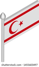 Vector Isometric Illustration of Flagpole with Northern Cyprus Flag