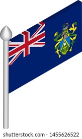 Vector Isometric Illustration of Flagpole with Pitcairn Henderson Ducie and Oeno Islands Flag