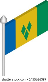 Vector Isometric Illustration of Flagpole with Saint Vincent and the Grenadines Flag