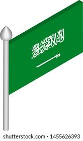 Vector Isometric Illustration of Flagpole with Saudi Arabia Flag