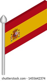 Vector Isometric Illustration of Flagpole with Spain Flag