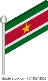Vector Isometric Illustration of Flagpole with Suriname Flag
