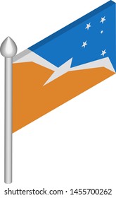 Vector Isometric Illustration of Flagpole with Tierra del Fuego Flag