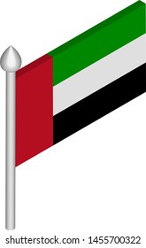 Vector Isometric Illustration of Flagpole with United Arab Emirates Flag