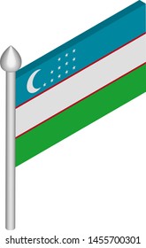 Vector Isometric Illustration of Flagpole with Uzbekistan Flag
