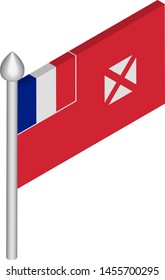 Vector Isometric Illustration of Flagpole with Wallis and Futuna Flag