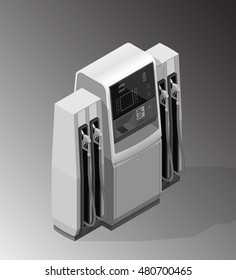 Vector isometric illustration of the fuel dispenser, gas pump, petrol pump. Equipment for the fueling station.