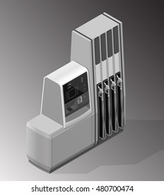 Vector isometric illustration of the fuel dispenser, gas pump, petrol pump. Equipment for the fueling station.