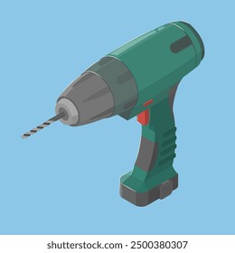 vector isometric illustration of green electric drill