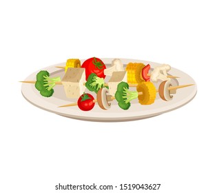 Vector Isometric Illustration Of Grilled Vegetables On Skewers Isolated On White Background