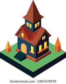 Vector isometric illustration of a Halloween house