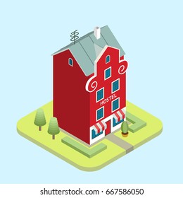 Vector isometric illustration of hostel.