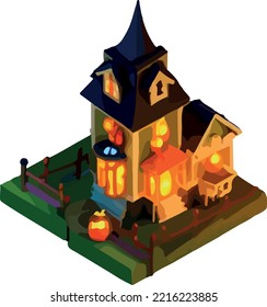 Vector isometric illustration of a house, Halloween 3D. Isolate on a white background.