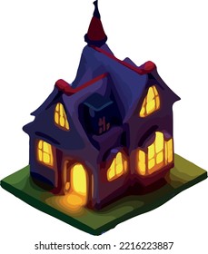 Vector isometric illustration of a house, Halloween 3D. Isolate on a white background.