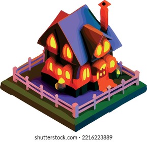 Vector isometric illustration of a house, Halloween 3D. Isolate on a white background.