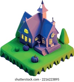 Vector isometric illustration of a house, Halloween 3D. Isolate on a white background.